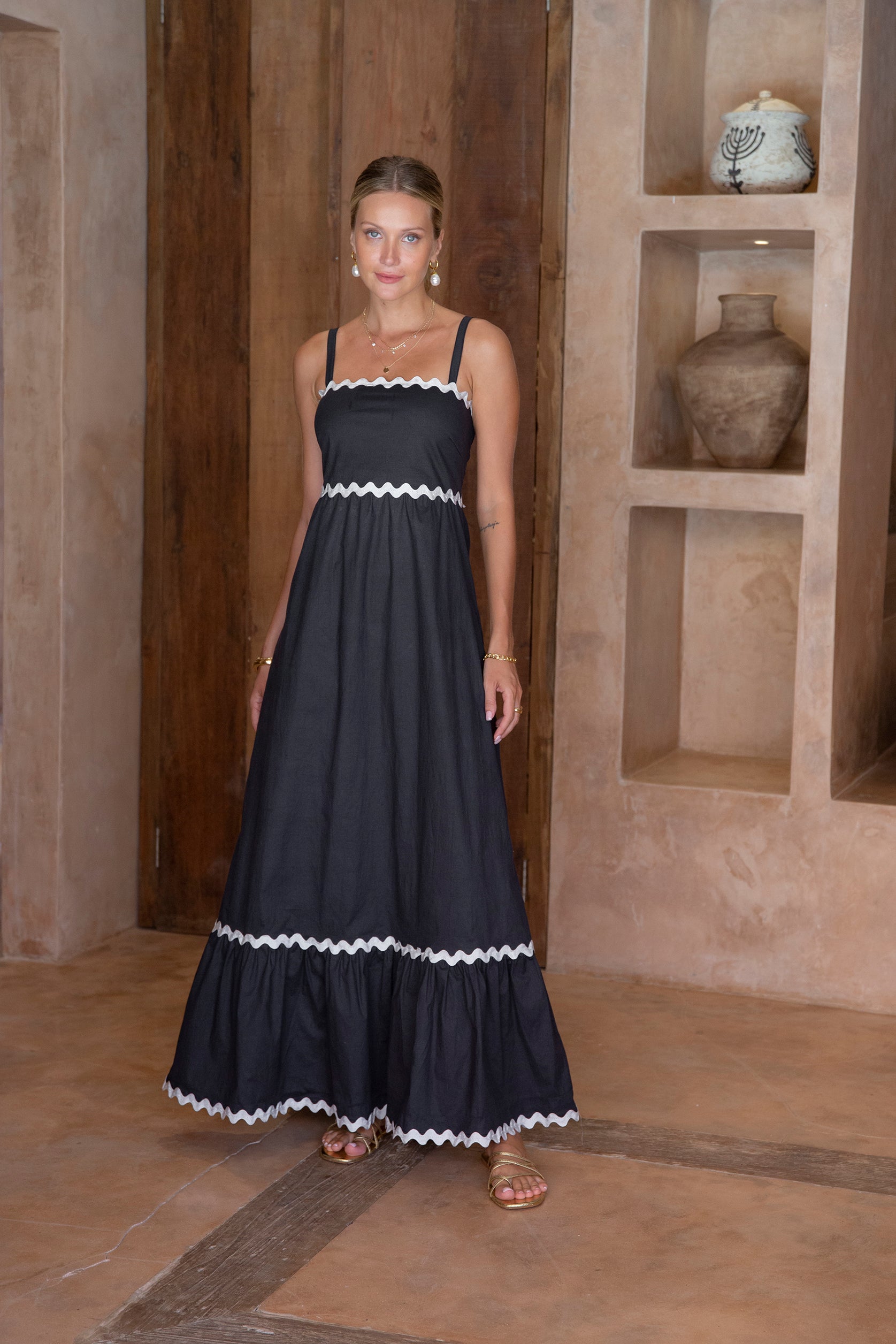Poplin Stretch Swirl Maxi Dress Indigo / Large Poplin Stretch Swirl Maxi Dress Indigo / Large