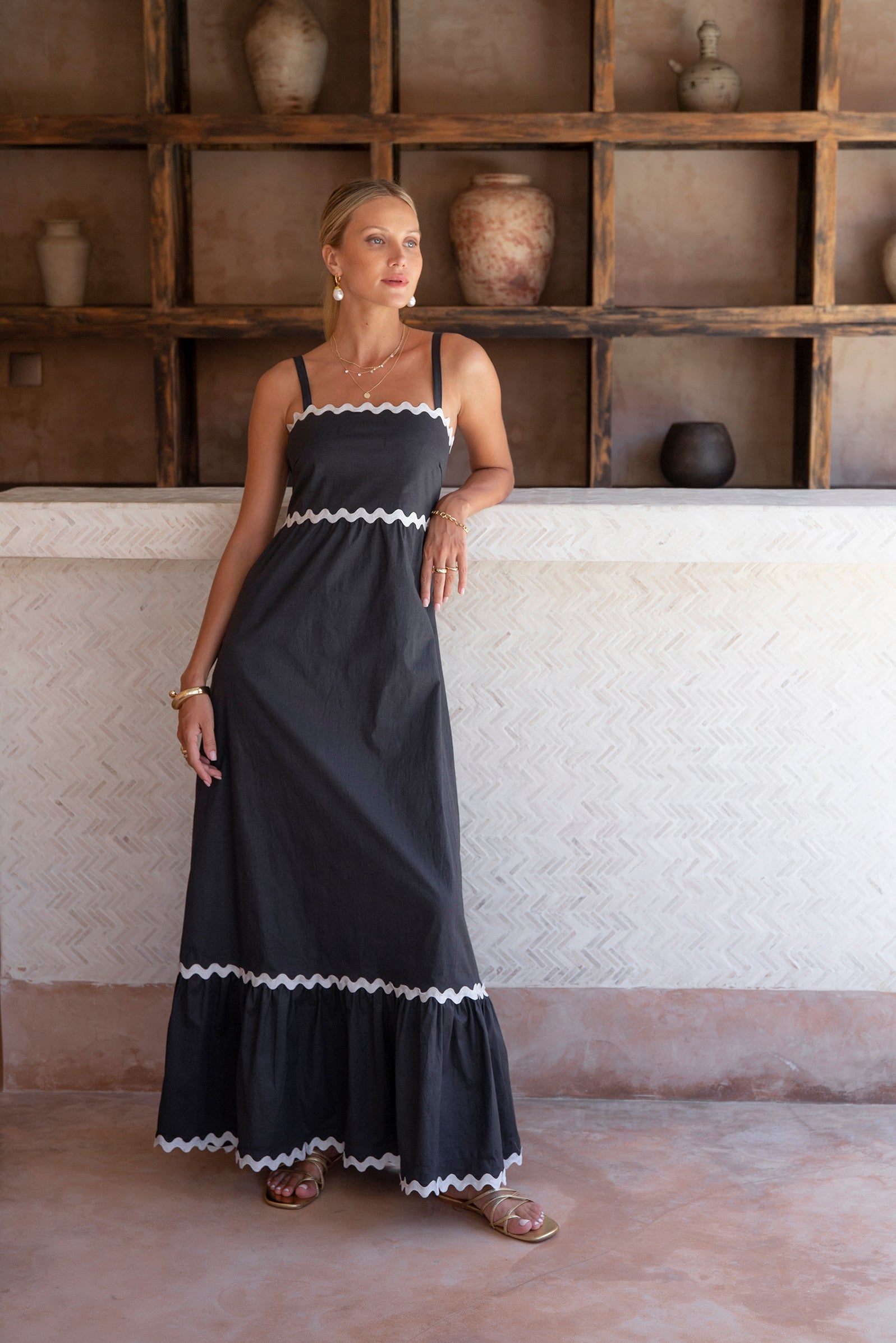 Poplin Stretch Swirl Maxi Dress Indigo / Large