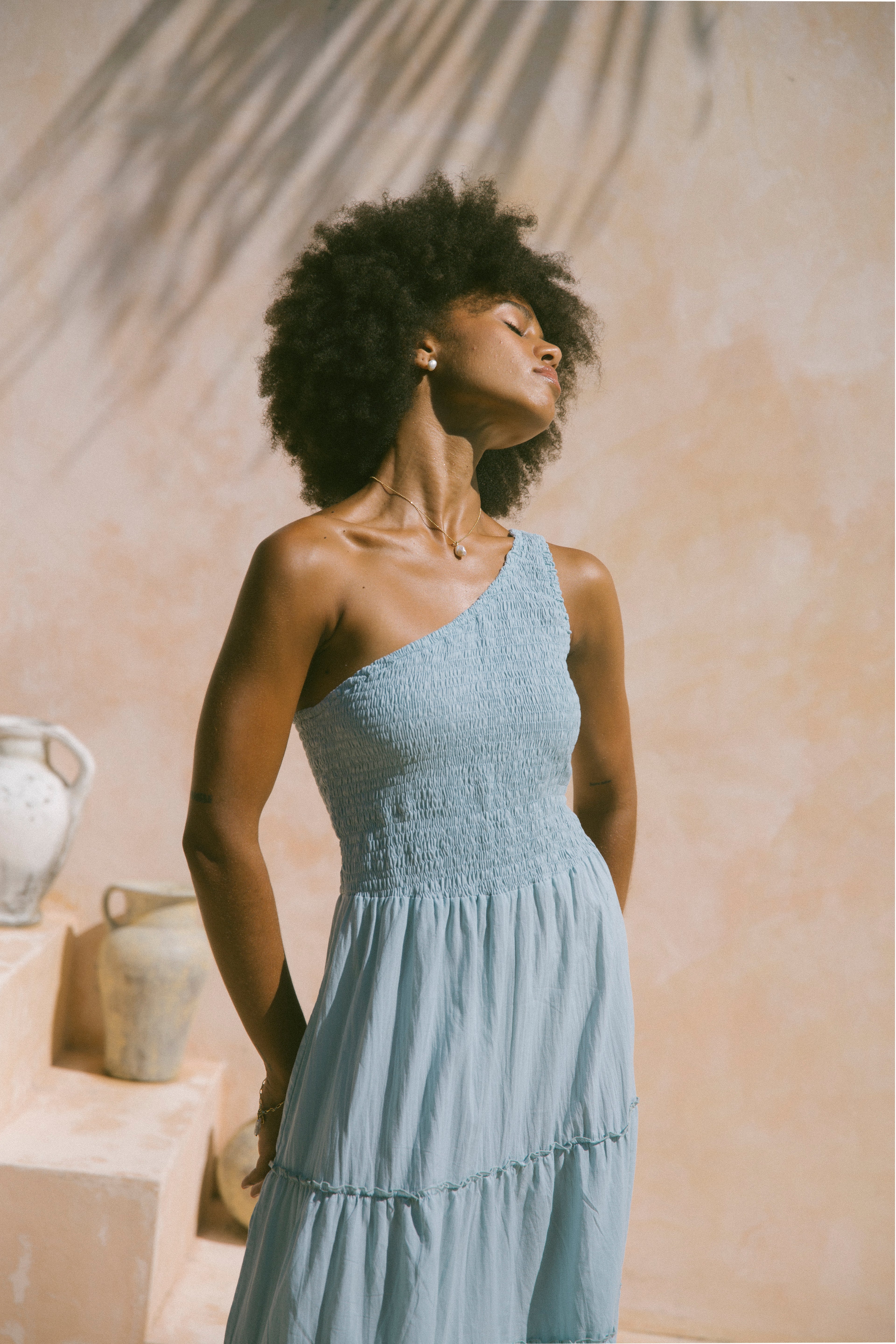 Brushed Cotton One Shoulder Maxi Dress