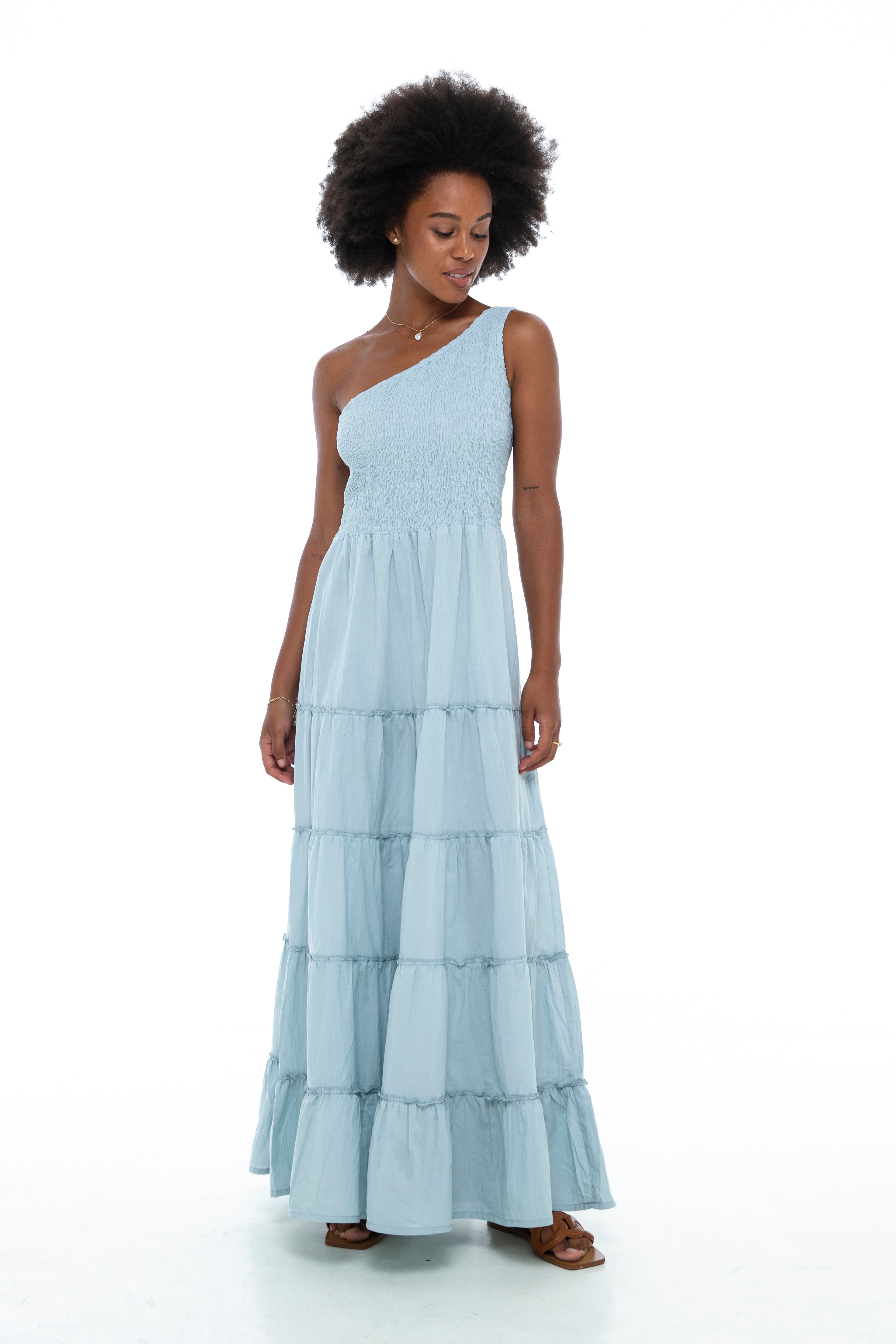one shoulder maxi dress Brushed Cotton One Shoulder Maxi Dress