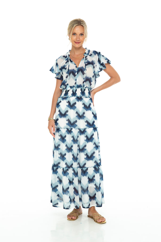 Chevron Ruffled Maxi Dress Indigo / Small Chevron Ruffled Maxi Dress Indigo / Small